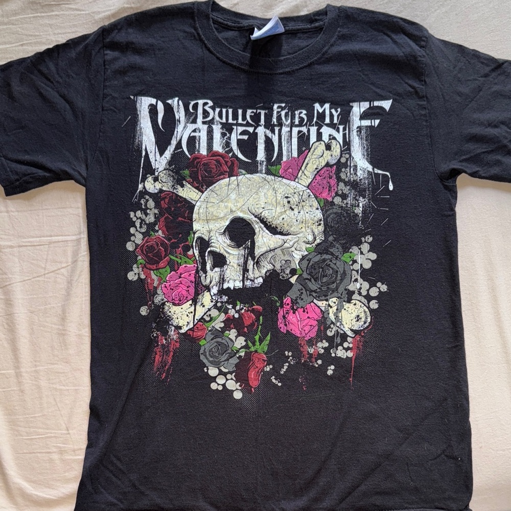 Vintage /Used Bullet for my Valentines Hanes Black Skull and Roses Tee